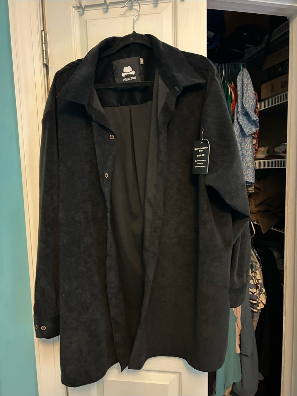 Winston Men's Black Casual Button-Down Shirt Jacket